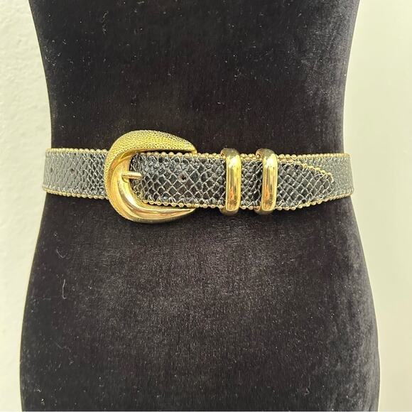 Simons Black Snakeskin Pattern, Gold Glitter Leather Belt, Gold Buckle Size XS/S main image 7
